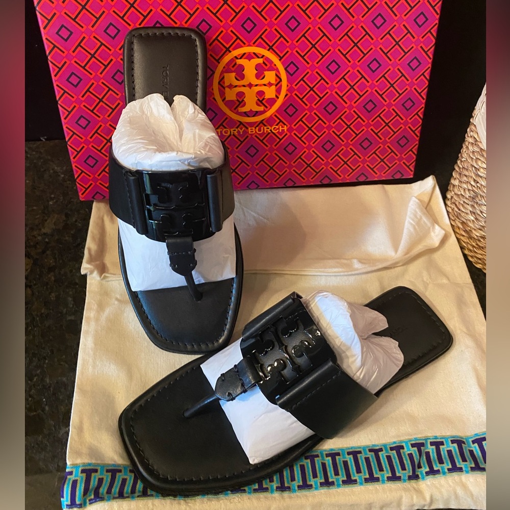 Tory Burch Georgia Black Leather Sandals - Picture 4 of 6
